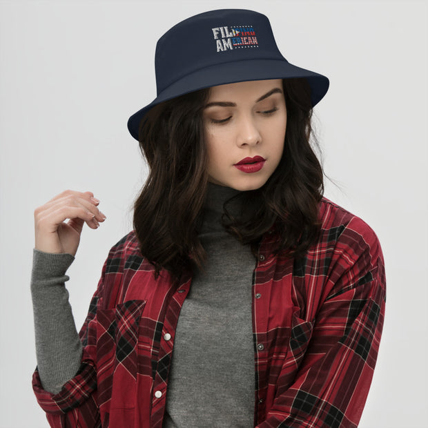 Filipino American Bucket Hat - Embroidered Text